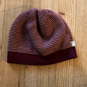 Kids' Maroon and Cream Striped Knit Beanie - 100% wool